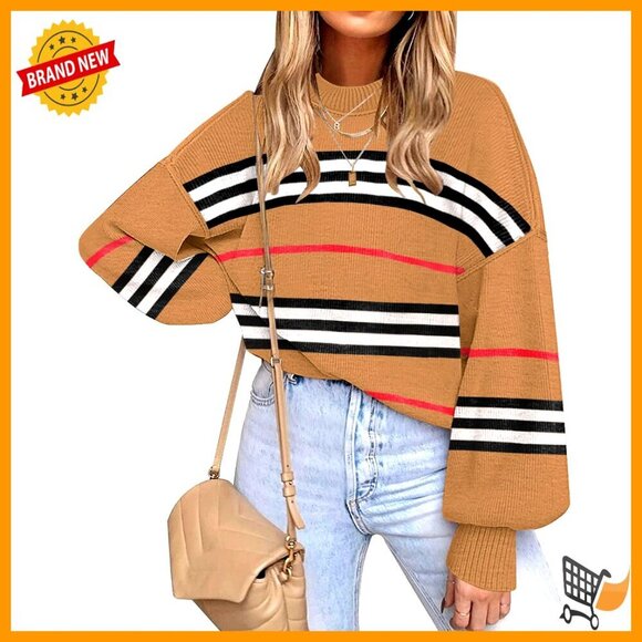 Sweaters - Oversized Batwing Sweater Long Sleeve Side Slit Knit Pullover Crew Neck